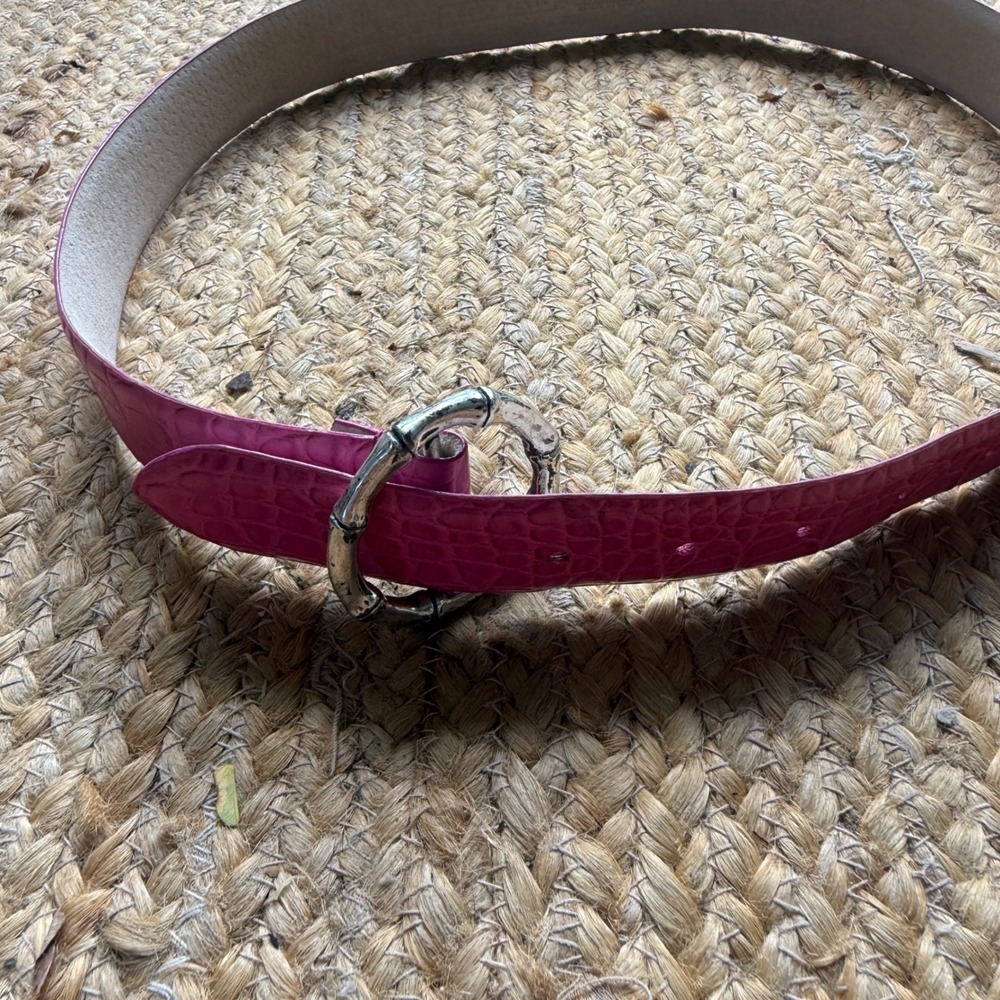 Perry Ellis Pink Croc Embossed Leather Belt Silver Bamboo Buckle Small